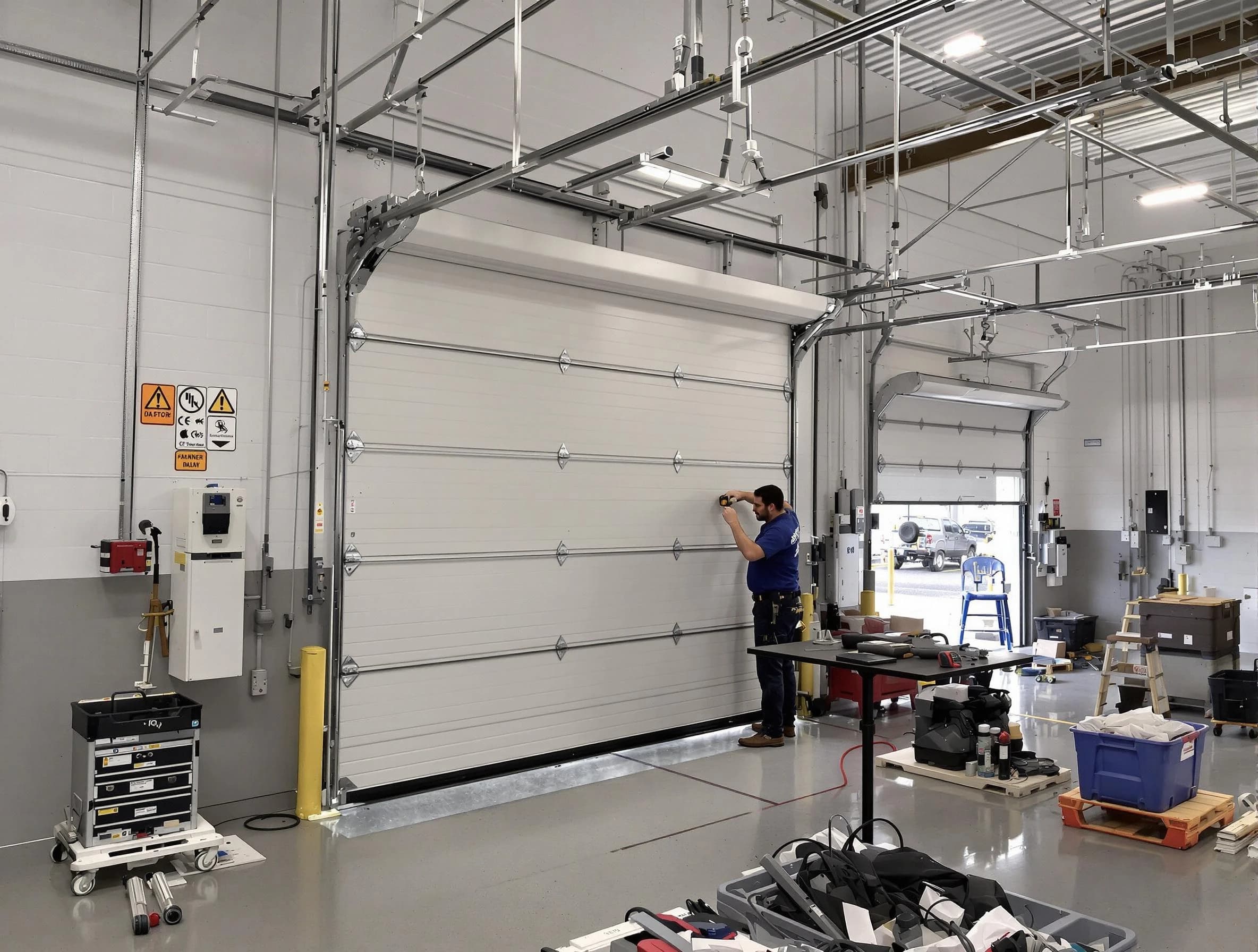 Commercial garage door repair being performed by Alpharetta Garage Door Repair expert in Alpharetta