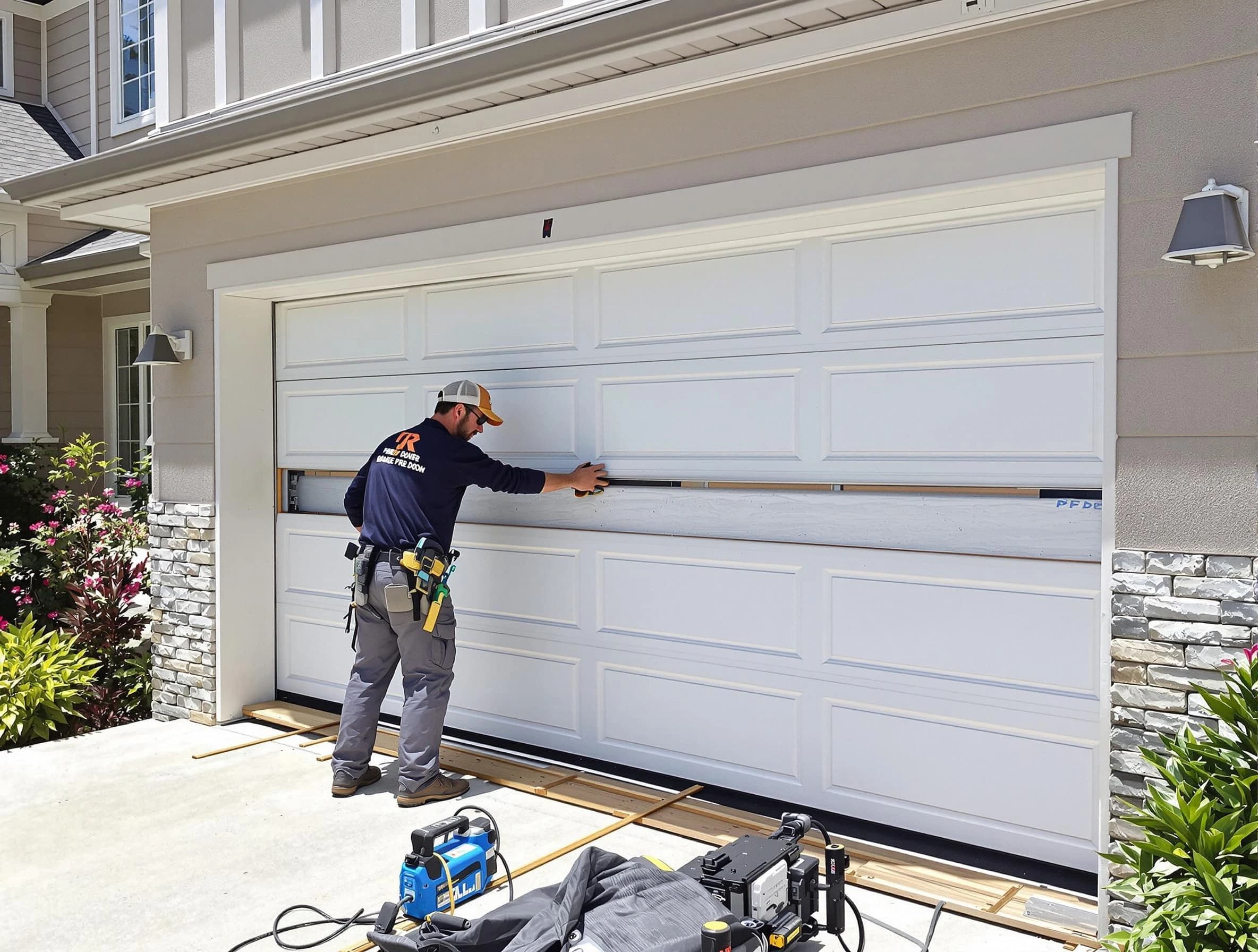 Alpharetta Garage Door Repair team performing complete garage door replacement at Alpharetta residence