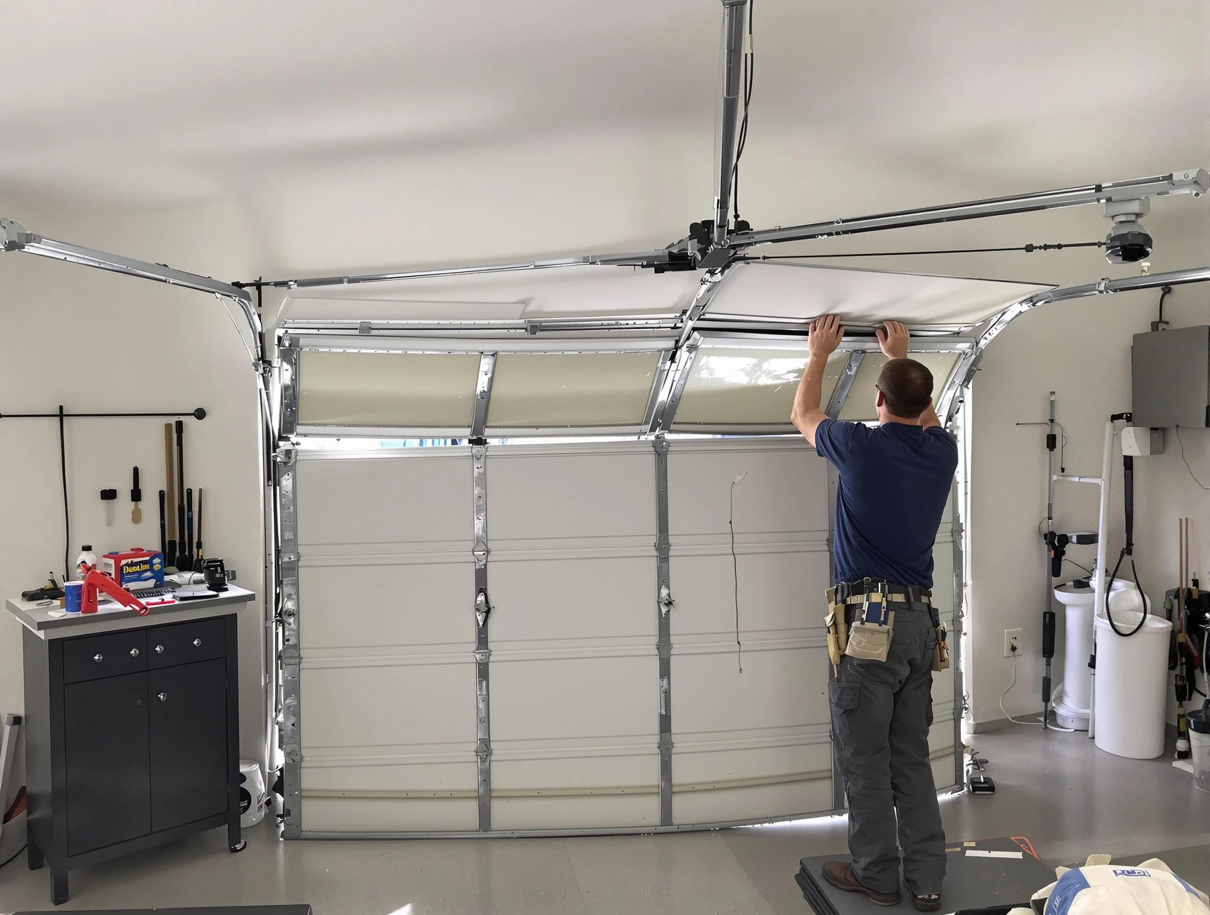 Alpharetta Garage Door Repair specialist performing precise section replacement on Alpharetta garage door
