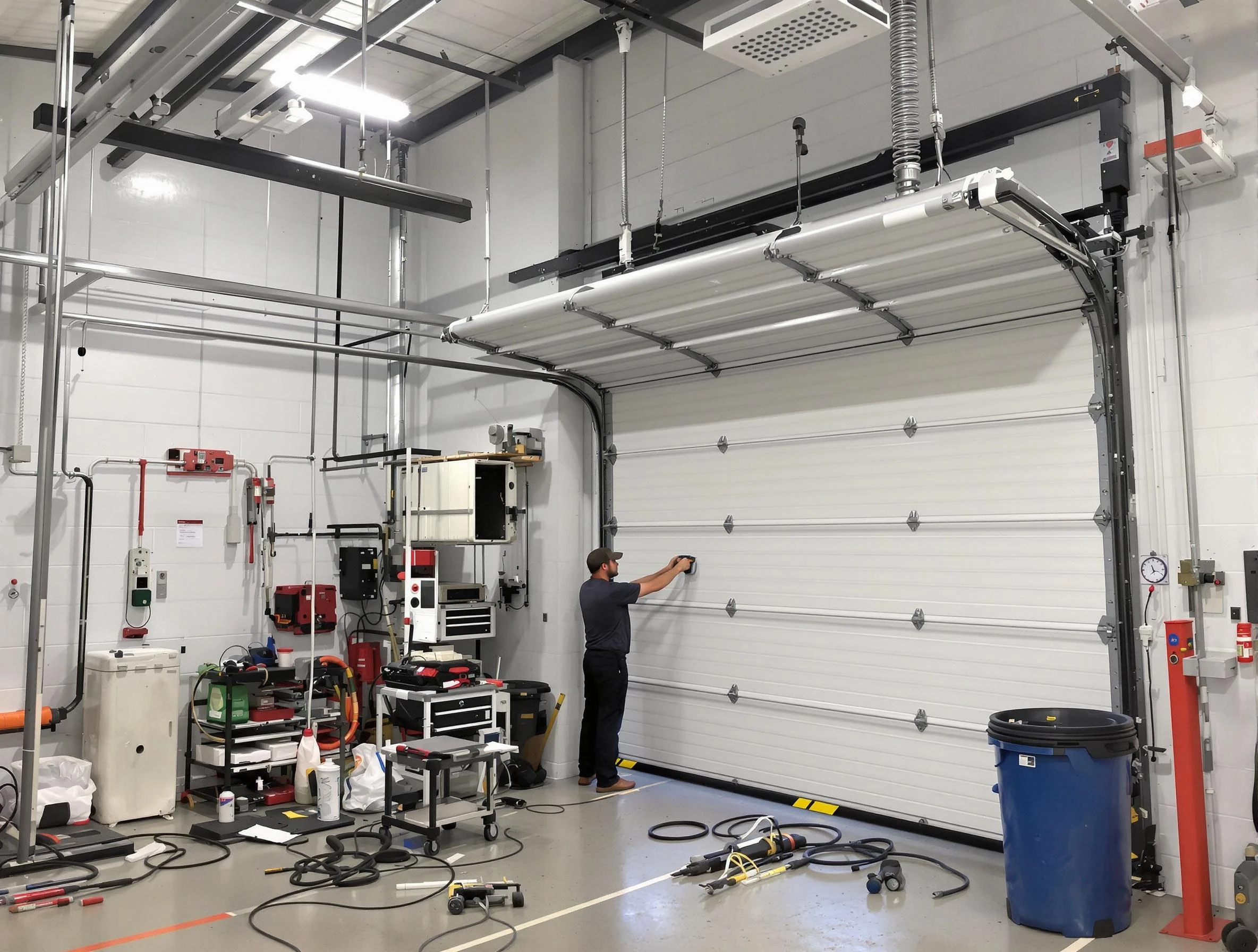 Alpharetta Garage Door Repair certified technician performing commercial door repair at a Alpharetta business facility