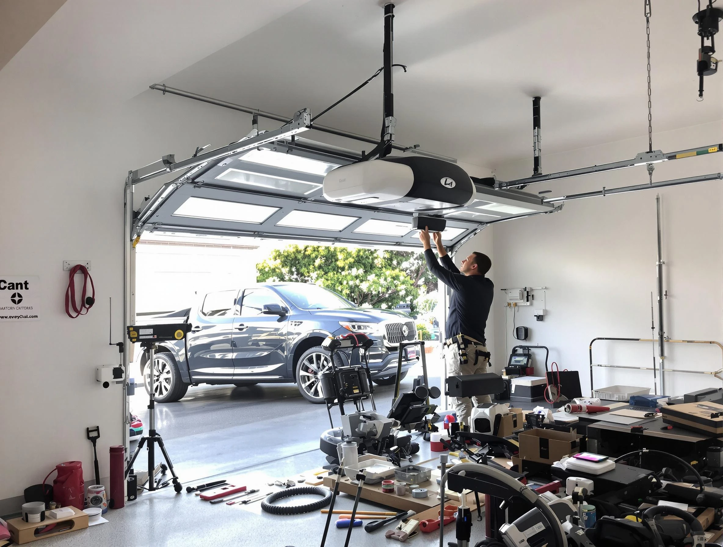 Alpharetta Garage Door Repair specialist installing smart garage door opener system in Alpharetta home