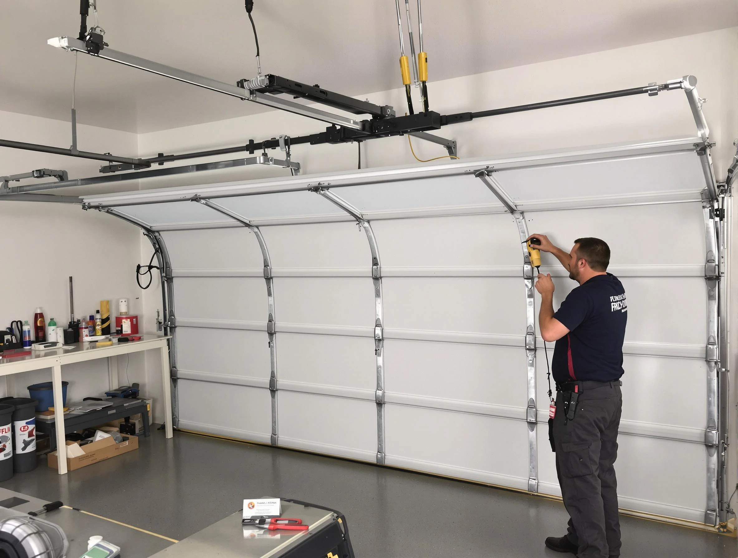 Alpharetta Garage Door Repair certified technician performing overhead door system repair in Alpharetta