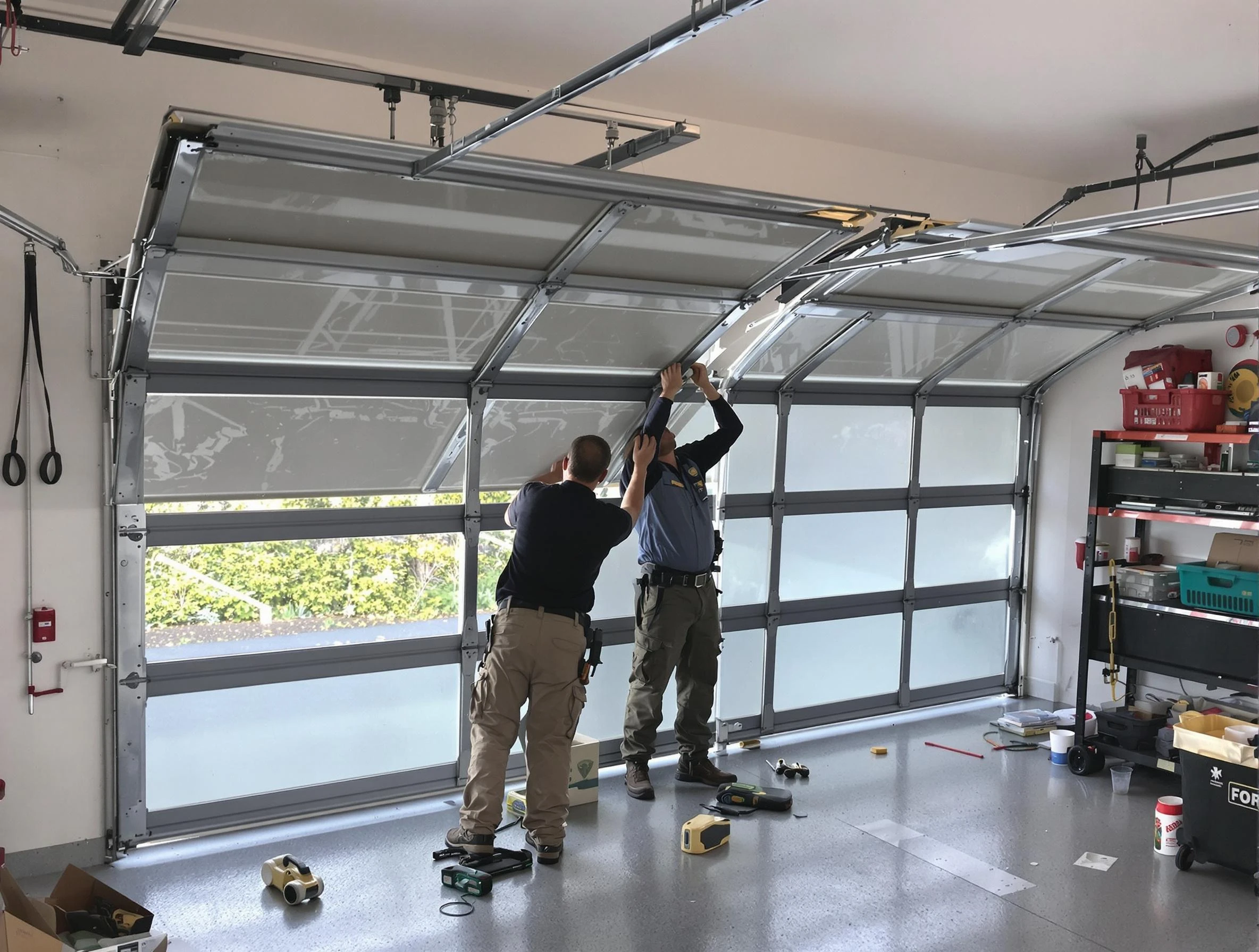 Alpharetta Garage Door Repair expert performing precise panel replacement on Alpharetta garage door