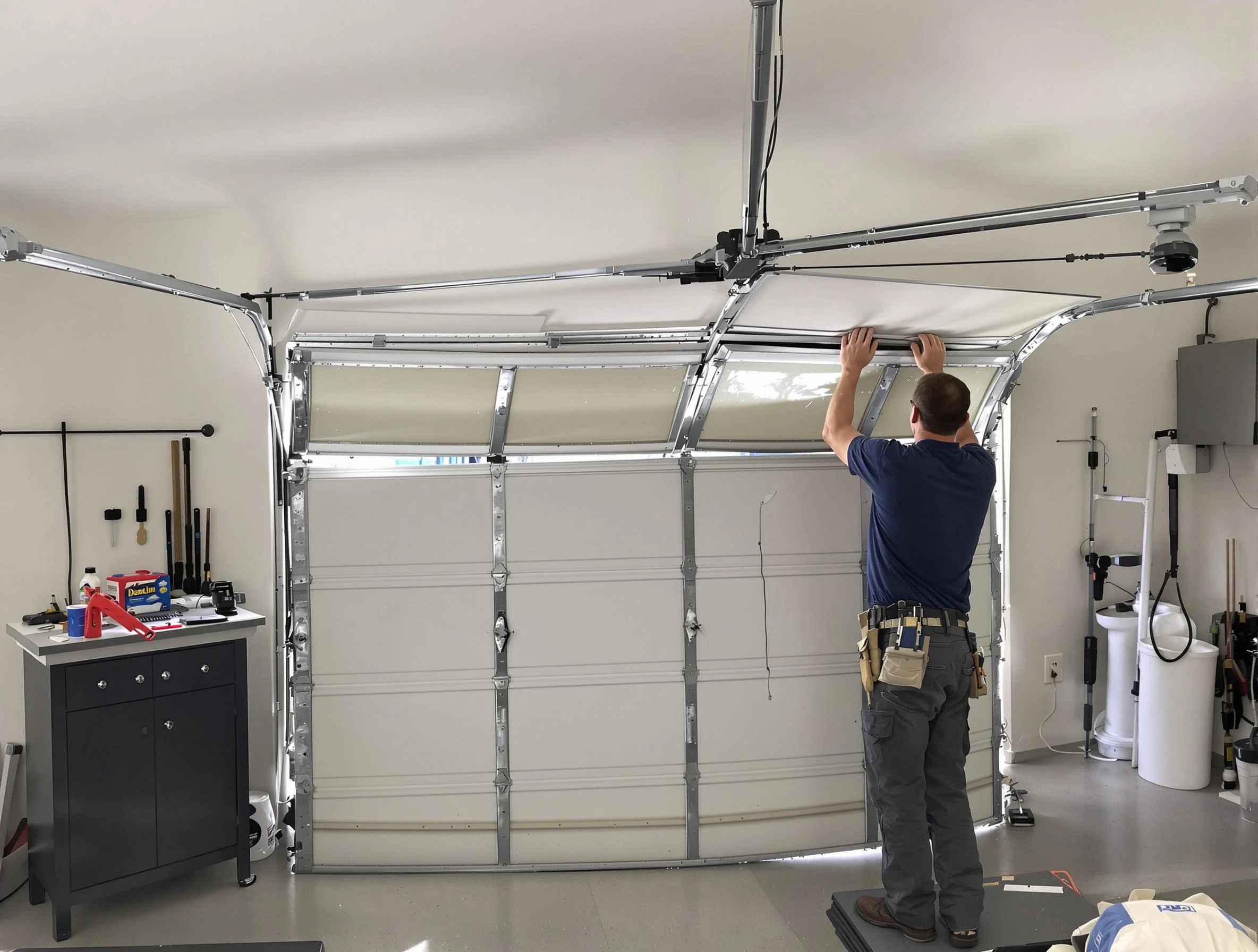 Alpharetta Garage Door Repair specialist performing precise section replacement on Alpharetta garage door